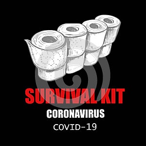 Coronavirus concept. Funny and anti-stress and panic vector illustration with toilet paper. Global panic and stressful