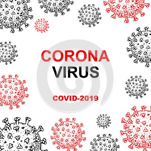 Coronavirus concept with hand drawn design elements. Microscope virus close up. Vector illustration in sketch style. COVID-2019