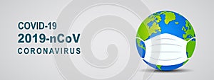 Coronavirus concept. World Earth put mask to fight against corona virus. Coronavirus outbreak and coronaviruses influenza banner