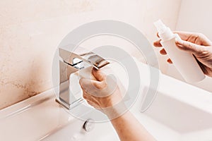 Coronavirus control - sanitization of public plumbing with an antiseptic