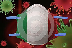 Coronavirus / Corona virus concept. Italy put mask to fight against Corona virus. Concept of fight against virus