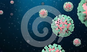 Coronavirus, Covid-19, 3d image illustration, microscopic view of floating virus cells.