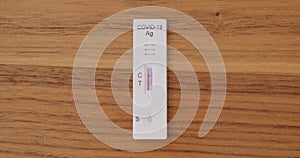 Coronavirus Covid-19 antigen test shows positive progress. Top down, close up