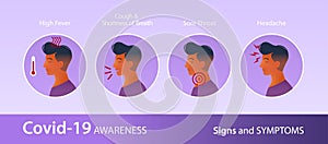 Coronavirus, COVID-19 Awareness sings ans symptoms. Healthcare and medical educational infographic