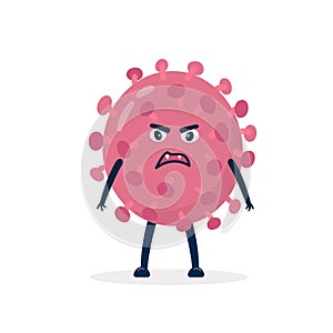 Coronavirus - COVID-19 Bacteria vector icon. Angry cartoon virus character 2019-nCoV sign.