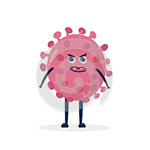 Coronavirus - COVID-19 Bacteria vector icon. Angry cartoon virus character 2019-nCoV sign.