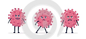 Coronavirus - COVID-19 Bacteria vector icons set. Angry cartoon virus character 2019-nCoV signs.