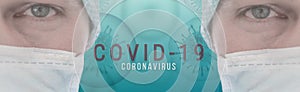 CoronaVirus Covid-19 banner illustration - Doctor with protective mask and Microbiology And Virology Concept -