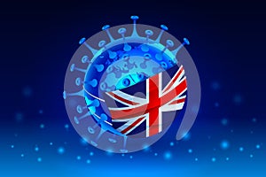 Coronavirus COVID-19 concept for Great Britain. Sick Earth in a medical mask with flag of the United Kingdom fights the virus