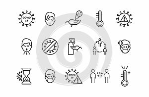 Coronavirus covid-19. Coronavirus line icon set. Included icons as Wuhan, virus, outbreak, contagious, contagion, infection and