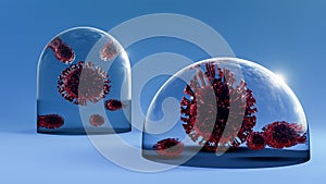 Coronavirus Covid 19 in dome glass. 3d rendering