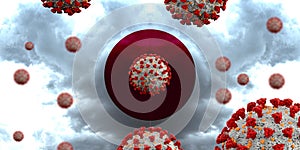 Coronavirus Covid-19 with Flag of Japan. Extremely detailed 3d rendering