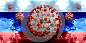 Coronavirus Covid-19 with Flag of Russia. Extremely detailed 3d illustration