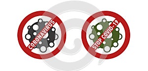 Coronavirus or covid-19 Icon in Red Prohibit Sign, Stop Coronavirus Concept. Dangerous Coronavirus Cell Vector Icon in black and