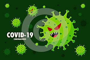 Coronavirus or covid-19 monsters green Background