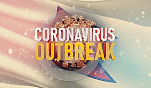 Coronavirus COVID-19 outbreak concept, health threatening virus, background waving national flag of Nepal. Pandemic stop