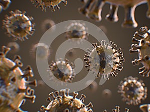 Coronavirus covid 19 outbreak and influenza causing respiratory infections for medical health risk concept, 3d rendering