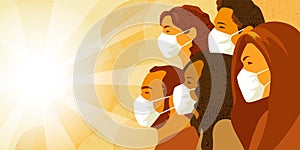Coronavirus COVID-19 pandemia concept. Group of people in medical mask