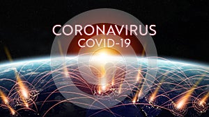 Coronavirus Covid-19 pandemic spreading in the world between countries and infecting population 3D rendering