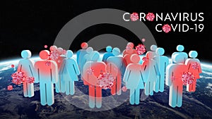 Coronavirus Covid-19 pandemic spreading in the world and infecting people 3D rendering