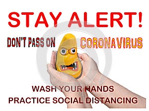 Coronavirus covid-19 pandemic stay alert warning danger sign poster public disease wash your hands hygiene hygienic bug bugs hand