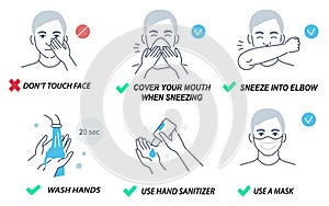 Coronavirus Covid-19 prevention infographics for public awareness. Coronavirus covid-19 prevention and protection tips