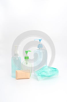 Coronavirus COVID-19 protection set, isolated on white background in studio light