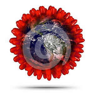 Coronavirus Covid-19 red earth world globe. Corna virus global  outbreak pandemic epidemic medical concept.Elements of this image