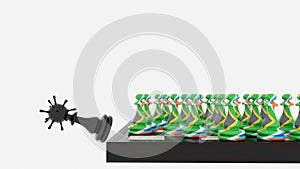 Coronavirus covid 19 South Africa chess pawns and virus concept