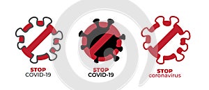 Coronavirus covid-19 stop icon set. Stop sign for a dangerous virus. Infographic element. Symbol, logo, vector illustration