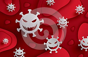 Coronavirus covid-19 with symbol danger sign on red background