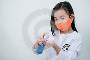 Coronavirus Covid-19 virus and Air pollution pm2.5.Asian child girl  protect from virus stop coronavirus covid 19 outbreak.Child