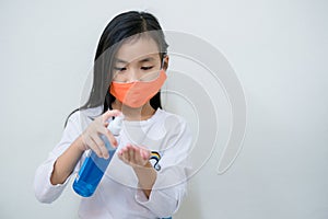 Coronavirus Covid-19 virus and Air pollution pm2.5.Asian child girl  protect from virus stop coronavirus covid 19 outbreak.Child