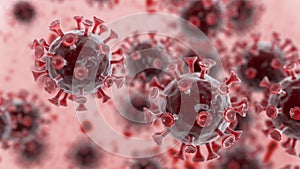 Coronavirus CoVid-19 Virus cells 3D render Light Red Blood