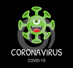 Coronavirus or covid-19 virus vector illustration. Vector image of the coronavirus microbe 2019 on black background. Coronavirus