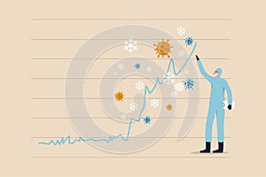 Coronavirus COVID-19 cases spike rising up in winter holiday or cold and fever season concept, medical front line staff standing
