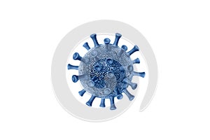Coronavirus covid-19 cell model 3D illustration isolated on white