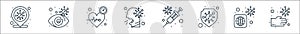 coronavirus covid line icons. linear set. quality vector line set such as dirty, pandemia, protection, vaccine, cough, heart beats