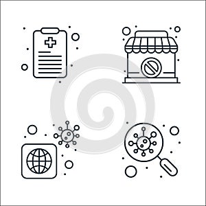 Coronavirus covid line icons. linear set. quality vector line set such as search, pandemia, closed photo