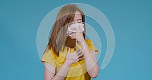 Coronavirus covid 19 mask protects filter of Young asian woman cough infection