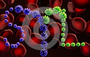 Green and blue Coronavirus 2019-nCov on a dark background