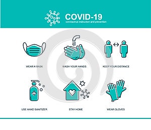 Coronavirus Covid prevention tips icon, how to prevent template. Infographic element health and medical Wuhan vector illustration