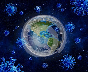 Coronavirus, Covid-19 sweeps World, Corona virus epidemic spread around Planet earth. America, USA infected by Dangerous disease.