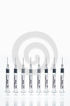 Coronavirus covid-19 syringe module for vaccine islolate on white background