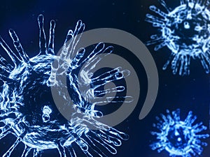 Coronavirus COVID-19 under the microscope background in 3d illustration