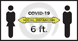 Coronavirus COVID-19 virus social distancing concept. Stay six feet apart photo