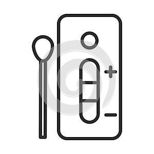 Coronavirus covid19 diagnostics research, medical swab with rapid test line icon design