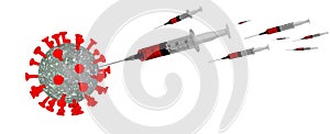 Coronavirus covidvaccination  vaccines  syringe attack virus fight , coronavirus research - 3d rendering