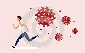 Coronavirus dangerous covid19 cells chasing man concept