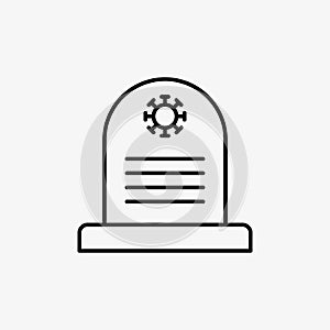 Coronavirus death grave stone. Virus increased mortality illustration. Simple tombstone with corona sign for web and mobile